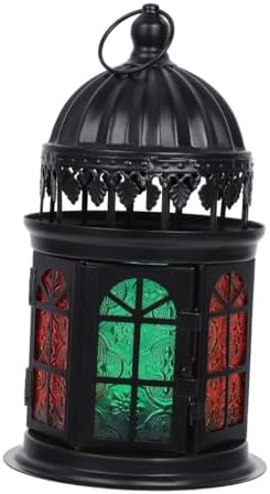 Moroccan Style Colorful Glass Candle Holder Pendant Lamp Ornament Halloween by Vosarea