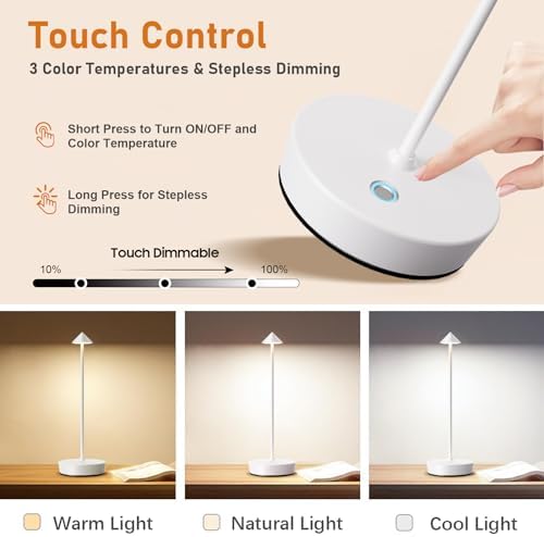 Set of 2 Cordless Rechargeable Led Table Lamp Battery Operated Light White - Image 3