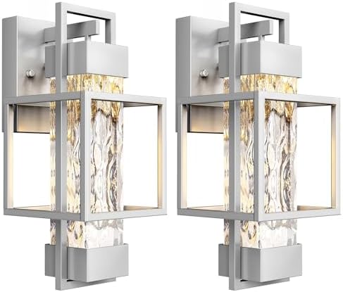 PARTPHONER Modern Outdoor Light Fixtures Dusk to Dawn Outdoor Lighting 2 Pack, 15" Exterior Wall Sconce Waterproof Outside Porch Light for House with Water Glass for Garage Doorway Silver by PARTPHONER