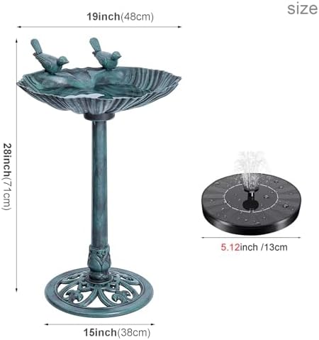Water Fountain and Birdbath Solar Powered Polyresin Vintage Bronze/Green Outdoor Pond Fountain Combo Set Freestanding Bird Feeders for Garden Patio Deck or Yard - Image 5