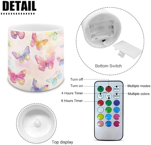 4 Pieces Flameless LED Lights Candles with Remote Battery Powered LED Votive Candles for Valentine Party Wedding Birthday Party Outdoor, Gradient Glow Butterfly Pattern - Image 6