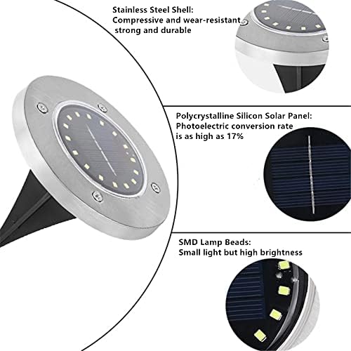 Solar Ground Lights, 10 LED Solar Powered Disk Lights,IP65 Solar Outdoor Lighting, Solar Landscape Lighting Decoration for Garden Driveway Walkway Pathway Yard Patio Lawn(Cool White) 10 Pack - Image 4