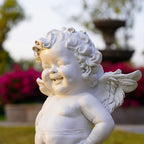 Garden Cupid Angel Statue with Wings 22in, Vintage Distressed Finish White Cherub Figurine, Outdoor Indoor Decorative Sculpture Waterproof & Sun-Resistant - Image 5