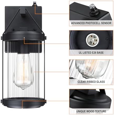 LONEDRUID 2 Pack Dusk to Dawn Sensor Black Outdoor Wall Sconce Lightings - Image 3