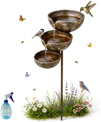 Rain Catcher Bird Bath Tiered, 3-Tier Metal Rain Water Bird Bath Garden Stake, Cascading Water Bowls Attract Hummingbirds, Birds, Butterfly for Yards Lawns Gardens (Copper) by DDRIC