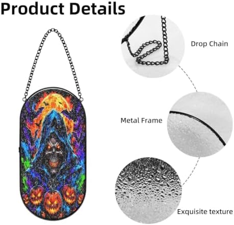 Halloween Skull Bat Pumpkin Moon Glass Sun Catcher 10.2X5.1In - Image 4