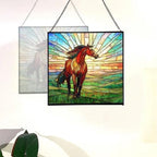 Bay Lusitano Horse Standing ATOP Hill at Sunset Square Suncatcher – Stained Glass Style Window Panel with Pastoral Scene, Custom Decorative Hanging Art for Equestrian Home, Christmas nJns2w - Image 4