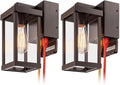 mirrea 11" Classic Outdoor Wall Sconce with Built-in GFCI Outlet 1 Light in Rectangular Metal Frame and Clear Glass Shade Waterproof Porch Light Patio Light (Oil Rubbed Bronze) (Pack of 2) by mirrea
