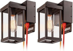 mirrea 11" Classic Outdoor Wall Sconce with Built-in GFCI Outlet 1 Light in Rectangular Metal Frame and Clear Glass Shade Waterproof Porch Light Patio Light (Oil Rubbed Bronze) (Pack of 2) by mirrea