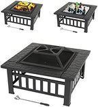 Outvita 32in Fire Pit Table, Outdoor Square Metal Firepit Table with Fire Bowl, Mesh Cover and Fire Poker for Patio Yard Garden Camping by Outvita