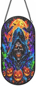 Halloween Skull Bat Pumpkin Moon Glass Sun Catcher 10.2X5.1In by Unknown