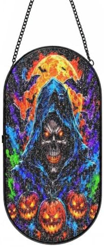 Halloween Skull Bat Pumpkin Moon Glass Sun Catcher 10.2X5.1In by Unknown