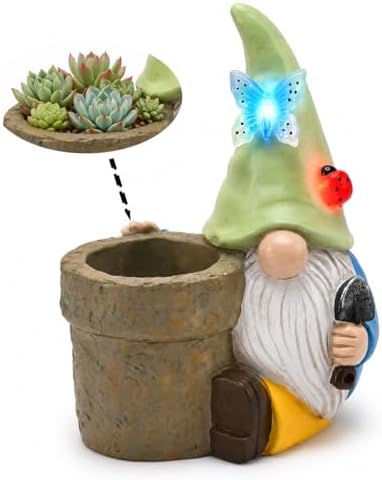 Solar Gnome Garden Decor Statue,Planter Pot for Succulents by Fashionoda