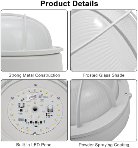 8” Bulkhead LED Light White Round,Nautical Outdoor Lights 8" LED Sauna Light Fxiture Outdoor White Round Nautical Bulkhead Lights 3000K,1500 Lumen,15W - Image 5