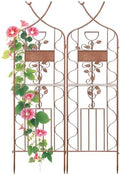 LZRS 59.5 x 36in Rustic Iron Arch Decoration Garden Trellis with Metal Coating – Perfect for Supporting Climbing Plants Outdoor, Roses, Vines, Flowers, and Vegetables, Brown by LZRSPET