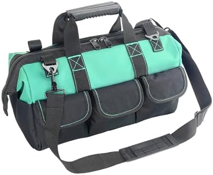 Women Garden Tools Bag 16inch Wide Mouth Tool Bag with Molded Base and Plastic-Padded, Inside Pockets for Tool Storage and Organization,600D polyester fabric (Teal color) by EverfitLighting