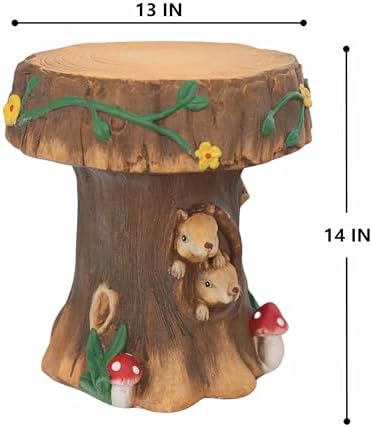 14”H Resin Fairytale Squirrel Statue Mushroom Stool Garden Decor - Image 2