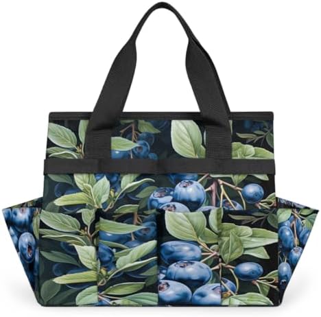 Fruit Printing Garden Tool Bag Organizer Heavy Duty Blueberry Leaves Gardening Tote Bag with 10 Pockets for Women Men Gardening Gifts by Home
