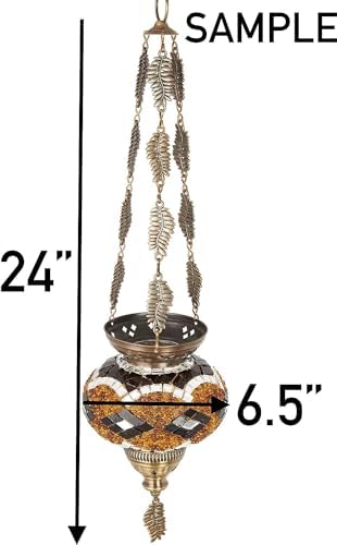 DEMMEX Turkish Moroccan Colorful Mosaic Christmas Theme Holidays Hanging Candle Holder Lantern with Handmade Colorful Mosaic Glass Globe and Metal Leaf Chains, 24" (Xmas 2025) - Image 4