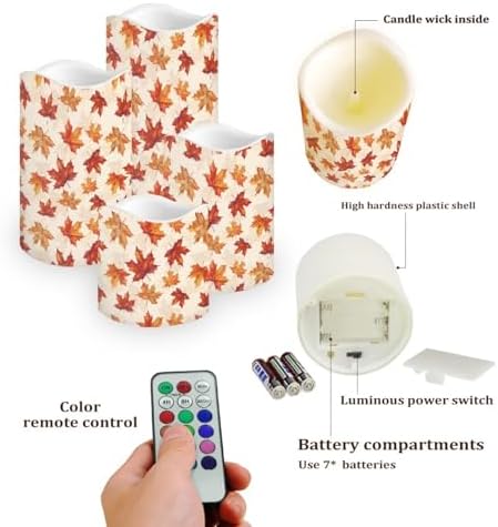 Fall Maple Leaves Flameless Candles with Timer and Remote Battery Operated LED Candles Color Changing Thanksgiving Day Party Pillar Candles Bulk Fake Candles for Festival Home Decor - Image 3