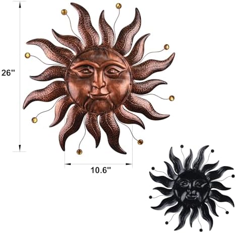 Metal Wall Art Decor Outdoor Inside with Sun Face, 26 Inch Large Outside Sun Metal Decorations Hanging on House, Living Room, Bedroom, Patio, Fence, Yard - Image 4