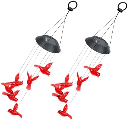 2pcs Solar LED Wind Chime Lights Xmas Red Cardinal Bird ABS by balacoo