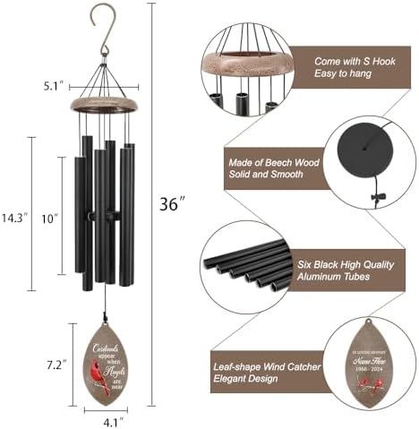 Personalized Sympathy Wind Chimes Deep Tone, 36inch Custom Name Wind Chimes, in Loving Memory of Dad/Mom, Memorial Gifts Wind Chime for Funeral - Image 4