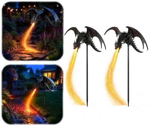 Solar Dragon Fire Garden Stake Light, Gothic Fantasy Solar Powered Lawn by Unknown