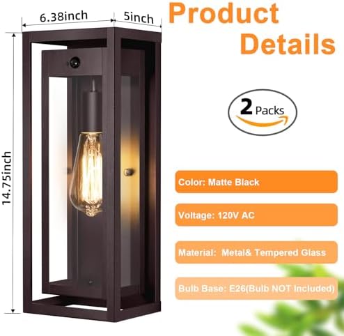 15" Motion Sensor Outdoor Wall Lights, Outdoor Sconces, 2 Pack - Image 5