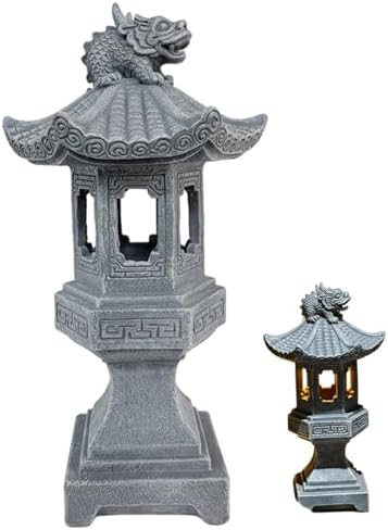 Pagoda Garden Statue, Resin Solar Japanese Pagoda Lantern, Decorative Zen Garden Landscape for Yard Patio Lawn, Style1, Decoración al aire Libre - Image 2