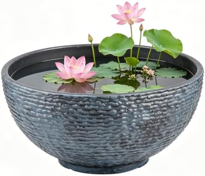 Sungmor Large Garden Bowl Planter Water Plant Pot, Miniature Landscaping Succulent Planter, 15.6 Inch Marble Texture Water Lily Pots, Small Fountain Base Mini Fish Pond Bird Bath by Sungmor