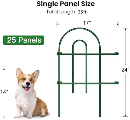 AMAGABELI 25 Panels 24in(H)×35ft(L) Decorative Garden Fence No Dig Rustproof Metal Pre-Linking Fence Panels Garden Edging Border Animal Barrier Fencing for Flower Beds Yard Patio Outdoor Decor Green - Image 2