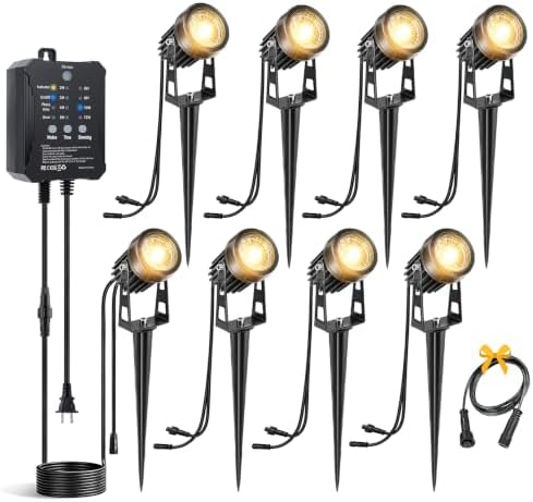 Low Voltage Landscape Lighting with Timer & Photocell Transformer, 8 Pack Plug and Play Waterproof Landscape Lights, 24V Outdoor Spot Lights for Yard Garden Pathway Tree, 3000K Warm White by Unknown