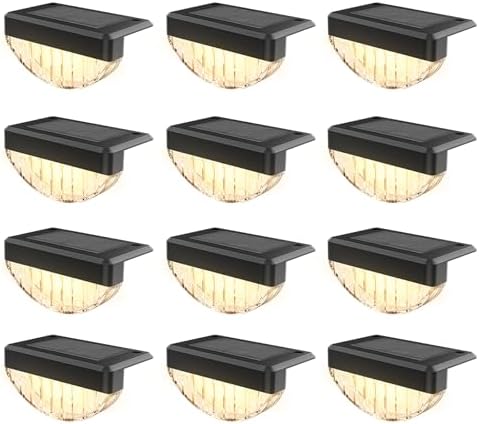 VOLISUN 12 Pack Solar Deck Lights Outdoor, Warm White LED Solar Step Lights for Outside, Waterproof Fence Light for Patio, Deck, Stairs, Yard, Pool and Porch (Black) by VOLISUN
