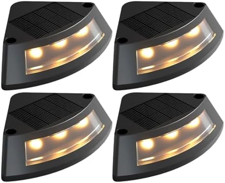 4 Pcs Solar Step Lights, Outdoor LED Stair Lights with Auto On/Off, Waterproof Deck Lights, Decorative Patio Lights for Yard Garden Fence, Landscape Lighting, 3.1 x 1.2 in / 80 x 30 mm by Unknown