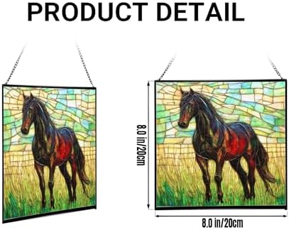 Black Hanoverian Horse Standing in Golden Pasture Light Square Suncatcher – Stained Glass Style Window Panel with Pastoral Scene, Custom Decorative Hanging Art for Equestrian Home, Christmas dsPHQT - Image 2