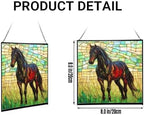 Black Hanoverian Horse Standing in Golden Pasture Light Square Suncatcher – Stained Glass Style Window Panel with Pastoral Scene, Custom Decorative Hanging Art for Equestrian Home, Christmas dsPHQT - Image 2