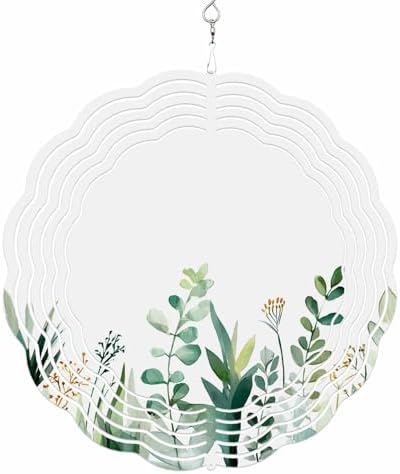 Wind Spinners for Yard Garden, Watercolors Gradient Green Leaves 3D Stainless Steel Round Hanging Spinners Indoor Outdoor Kinetic Yard Art,12 Inch, Rural Plants - Image 6