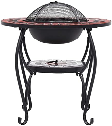 Mosaic Fire Pit Table 26.8 Inch Ceramic Round Outdoor Wood Burning Bowl with Steel Stand and Safety Mesh Cover for Patio Garden - Image 4
