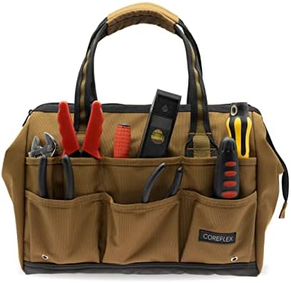 Coreflex 14 inch Wide-Mouth Tool Bag, Gear Bag, Multiple Purpose - for Plumbers, Electricians, Handymen also good for daily use, office use and camping. (Tan) by WhenLifegetseasyandsimple