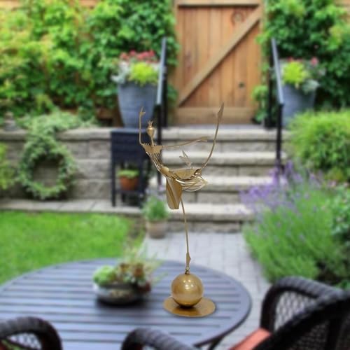 Outdoor Statue Garden Metal Statue Outdoor Dancing Girl Bird Art Farmhouse Footpath Garden Decor(A) - Image 4