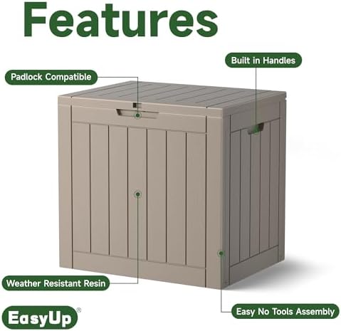 EasyUp Outdoor Storage Box, Waterproof Resin Deck Box, Reinforced Stability UV-Resistant for Patio, Garden and Poolside (Gray, 32 Gallons) - Image 3