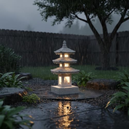 Solar Power Rice White Three Layers Resin Pagoda Garden Statues,Lawn Adorn - Image 7