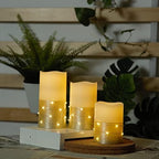 H-BLOSSOM Flickering Flameless Candles Ivory Real Wax Pillar with Embedded String Lights LED Candles Battery Operated with 10 Key Remote and Cycling 5H Timer Set of 3 (3" x 4"/5"/6") (Gold) - Image 5