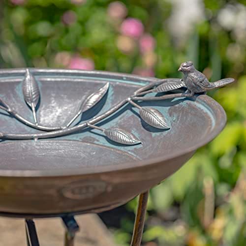Zaer Ltd. Deep Well Made Metal Birdbath with 2 Cast Iron Birds and Leaf Decoration (Bronze) - Image 5