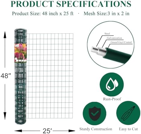 Green PVC Coated Welded Wire Fence 48" x 25' Roll, 2"x3" Mesh, 16 Gauge - Image 3
