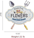 Vintage Metal Garden Sign with Shovel & Fork Decor "Market Fresh Flowers" Rustic Farmhouse Wall Decor for Outdoor Garden Patio Yard 17.5"L (Flower) - Image 2