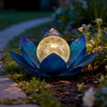 Huaxu Solar Lights Outdoor Garden Decoration Crackle Globe Glass Waterproof LED Metal Blue Lotus Flowers Gift for Mom,Women,Patio,Lawn,Walkway,Tabletop,Ground by Huaxu
