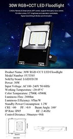 LGIDTECH 30W RGB+CCT LED Landscape Flood Light AC100-240V Color Changing 2700K-6500K Color Temperature Adjustable,Dimmable,Memory Function - Image 2
