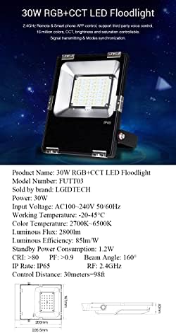 LGIDTECH 30W RGB+CCT LED Landscape Flood Light AC100-240V Color Changing 2700K-6500K Color Temperature Adjustable,Dimmable,Memory Function - Image 2